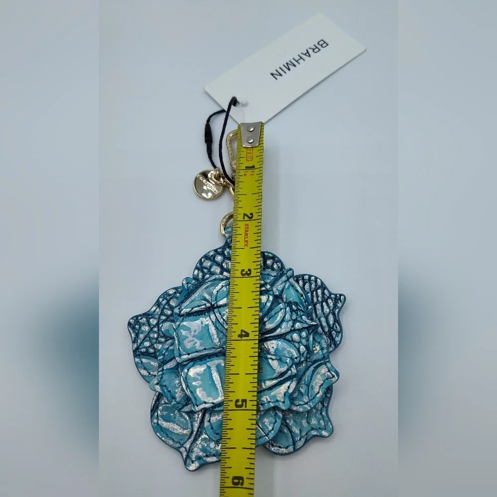 BRAHMIN 3D Magnolia Leather Keychain Charm Arctic Blue Melbourne New With Tags